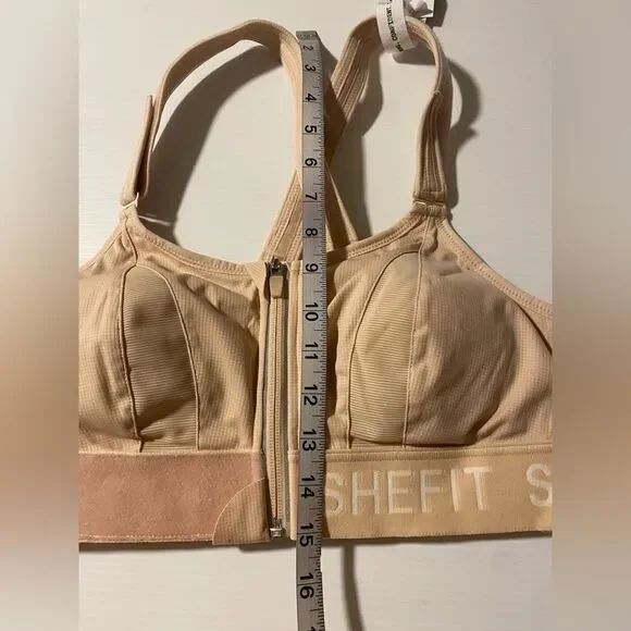 SHEFIT Ultimate Sports Bra Beige tan High Support Racerback Zip NEW